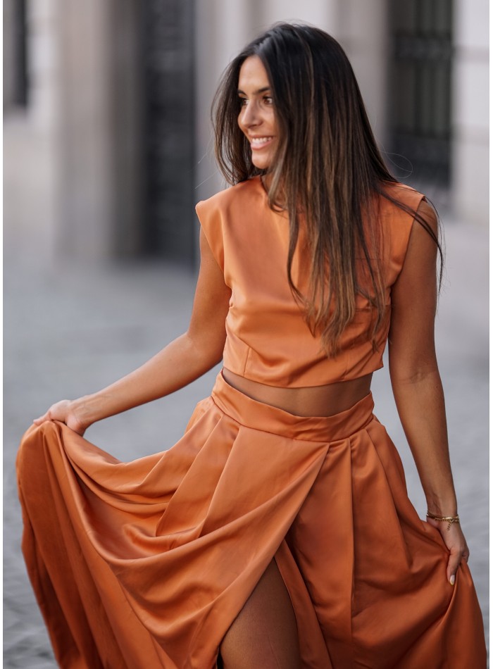 Jupe longue doublée Terracotta avec fermeture...