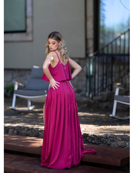 Cherry long skirt with invisible zipper and side slit