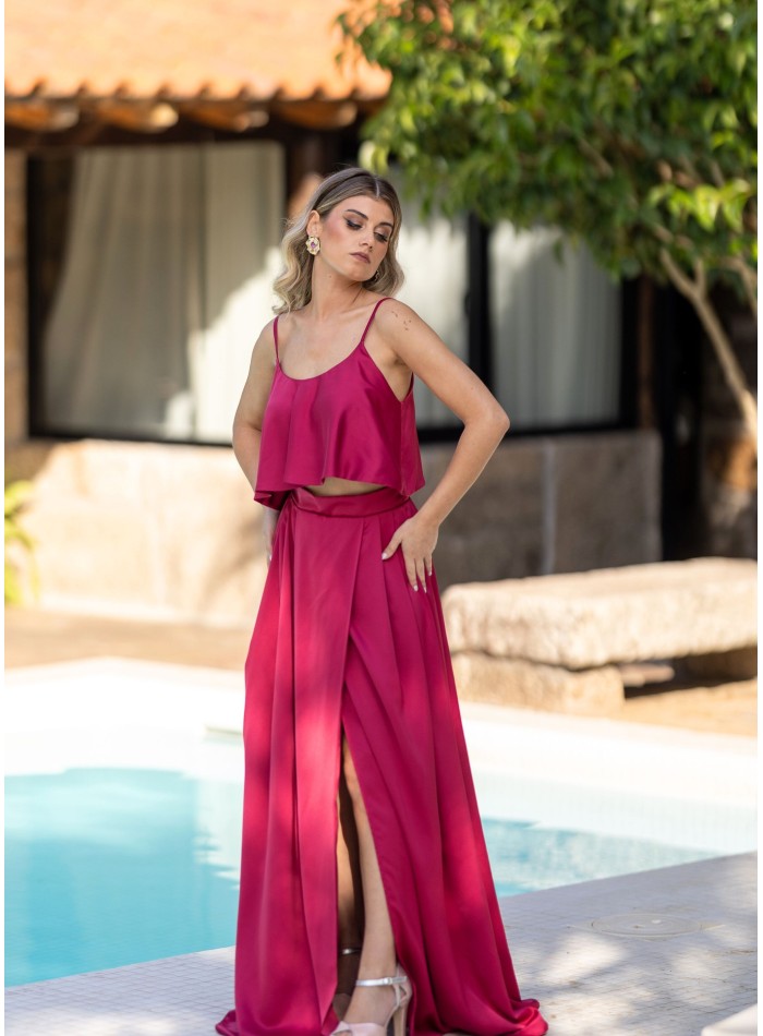 Cherry long skirt with invisible zipper and...