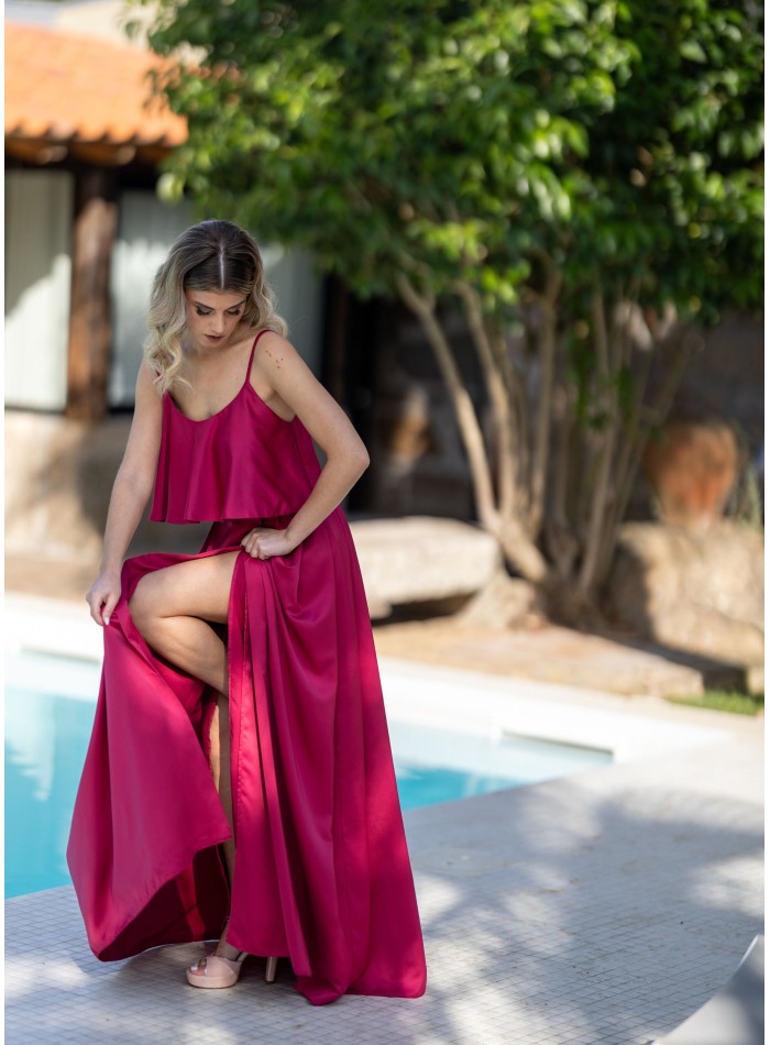 Cherry long skirt with invisible zipper and...