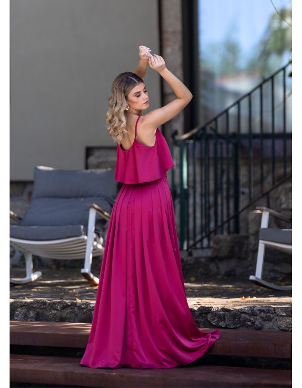 Cherry long skirt with invisible zipper and side slit