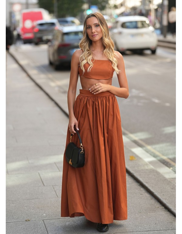Terracotta long skirt with pockets and invisible zipper