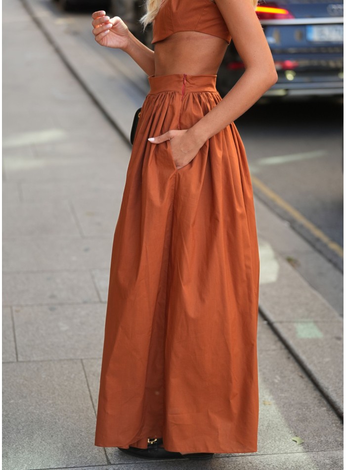 Terracotta long skirt with pockets and...