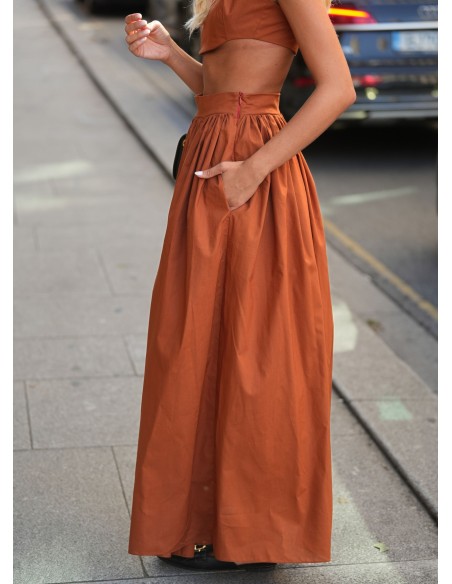 Terracotta long skirt with pockets and invisible zipper