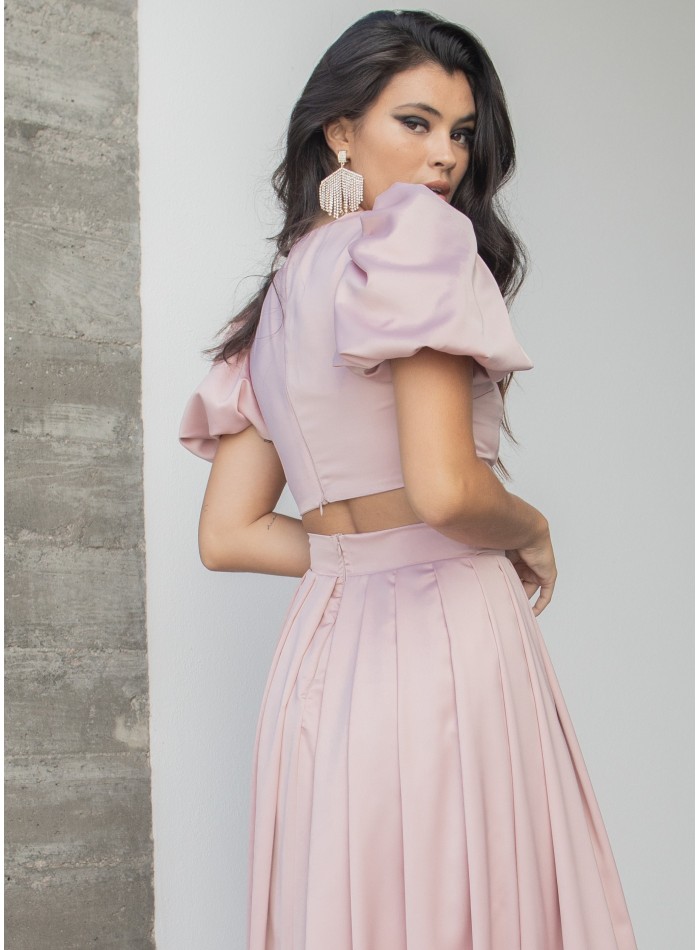 Crop top con escote redondo y cierre invisible para graduaciones