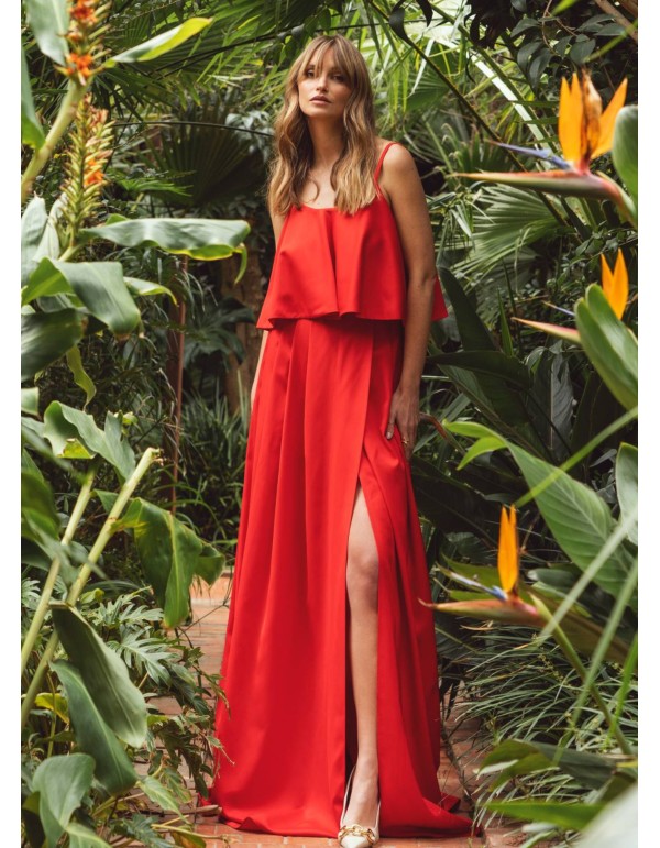 Red strapless ruffle party top