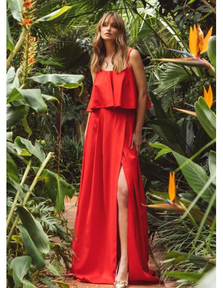 Red strapless ruffle party top