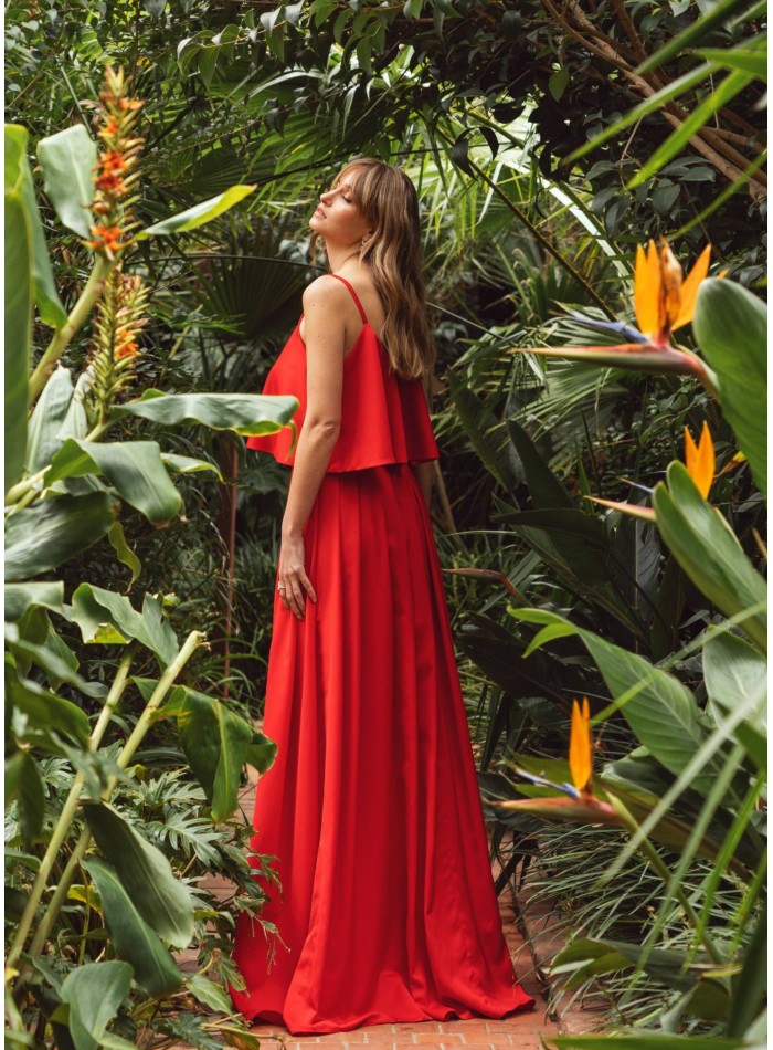 Red strapless ruffle party top