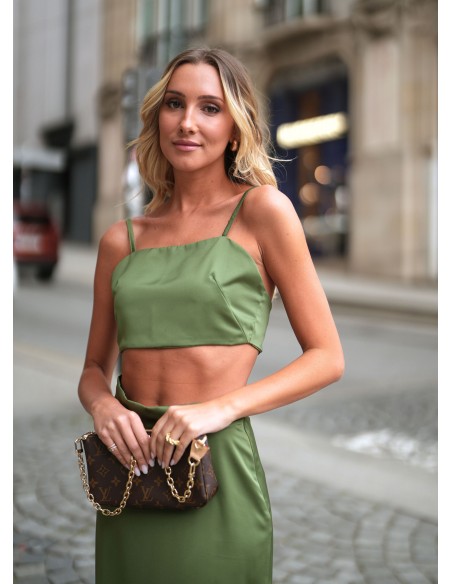 Top de fiesta corto verde con tirantes