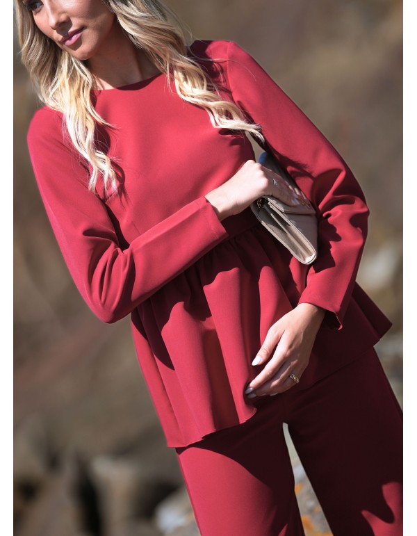 Blusa de fiesta roja de mangas largas y volante peplum 2