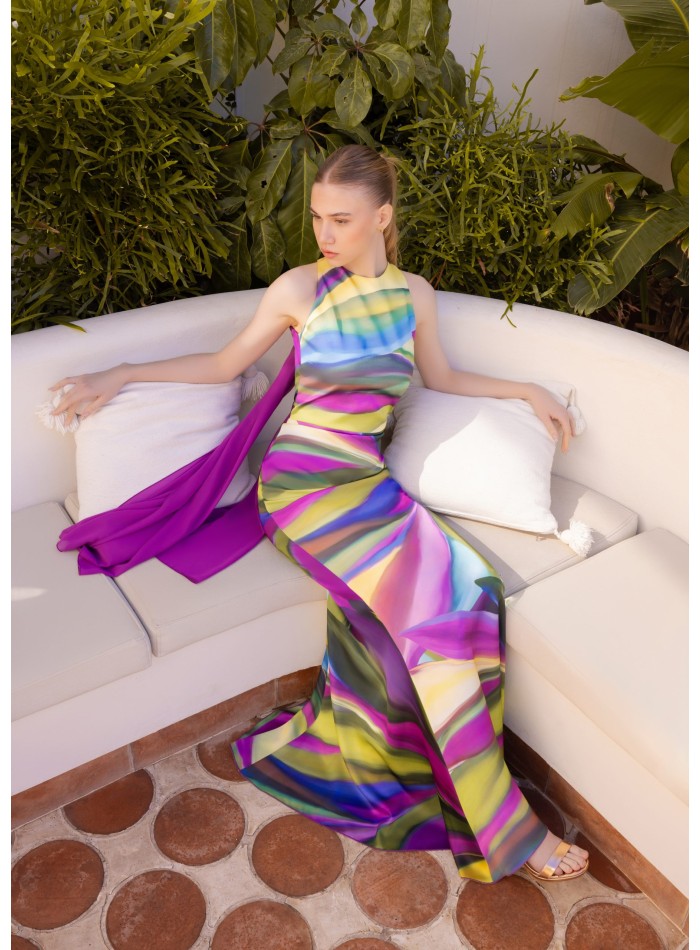 Vestido para invitada estampado con lazada