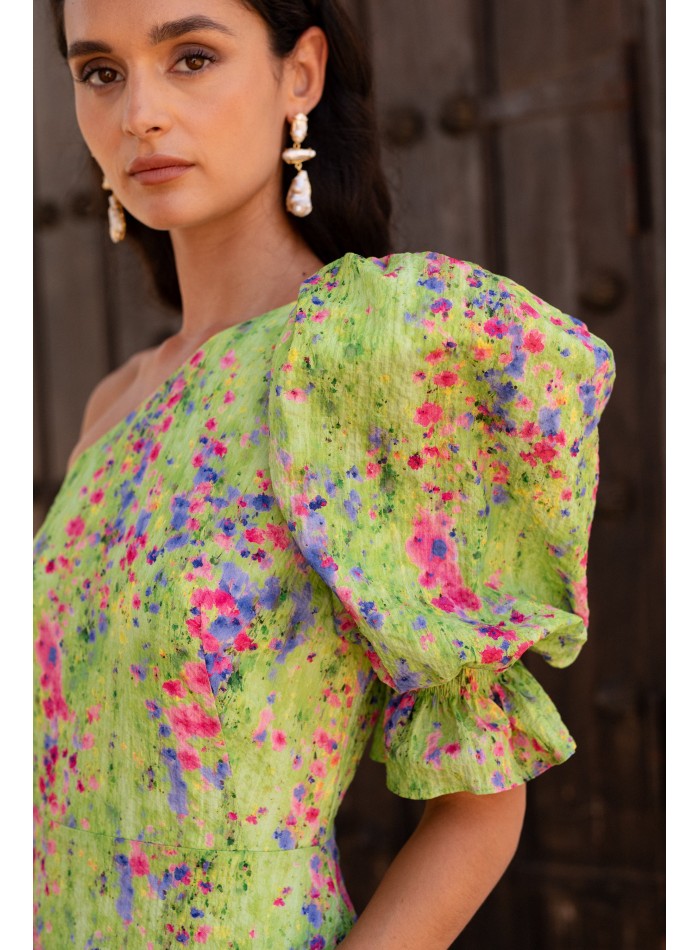 Robe d'invité asymétrique imprimée de fleurs...