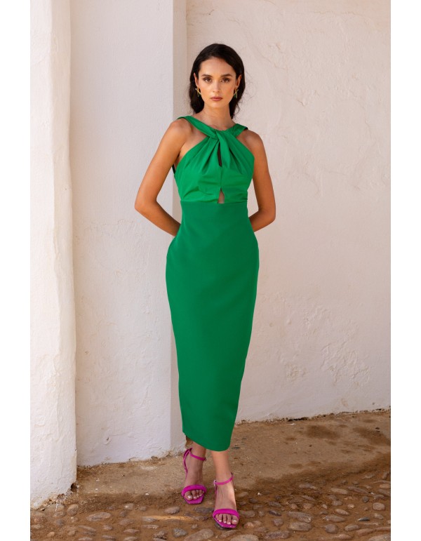 Vestido midi para evento con cuello halter