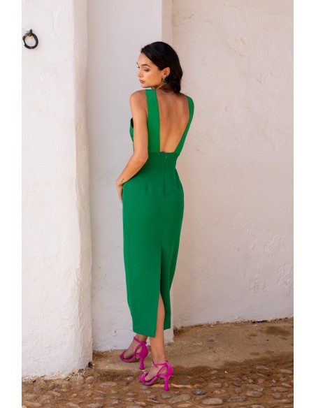 Vestido para evento midi con cuello halter color verde