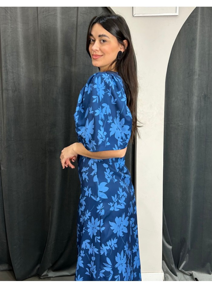 Vestido de invitada midi estampado con manga...