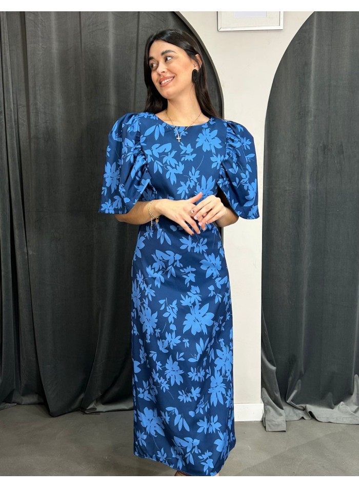 Vestido de invitada midi estampado con manga...