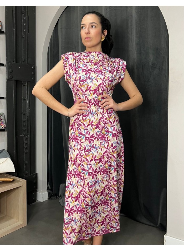 Vestido de fiesta midi estampado sin mangas