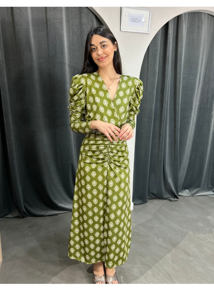 Vestido de invitada midi con escote en pico y estampado