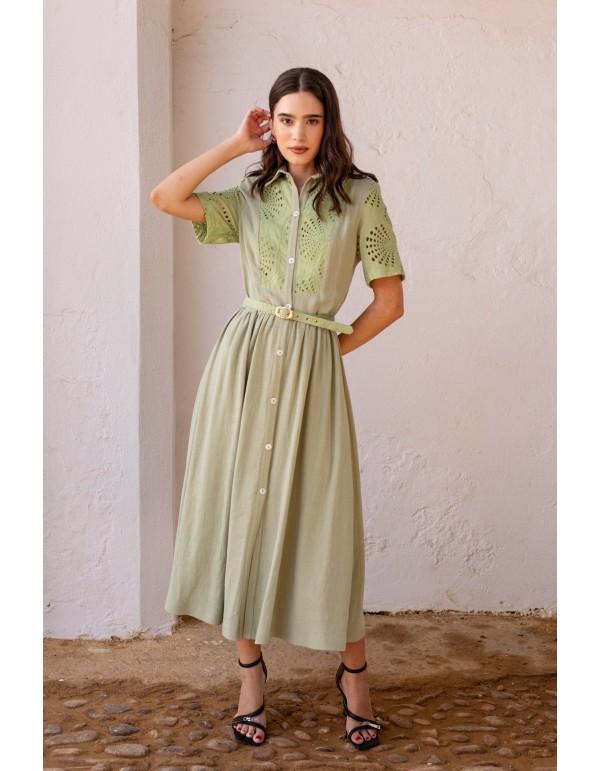 Green short sleeve midi guest dress 2