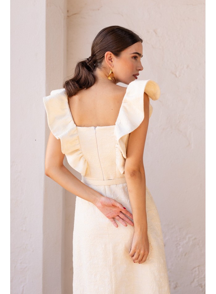 Vestido midi de invitada blanco con estampado