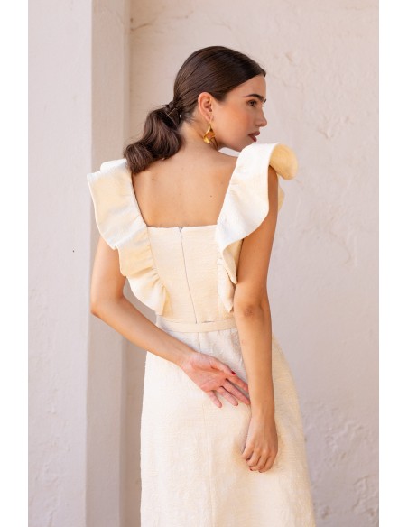 White midi guest dress with flower print