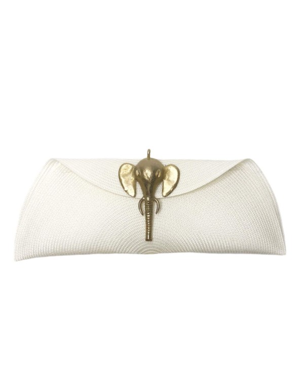 Sac en raphia avec fermoir éléphant en bronze