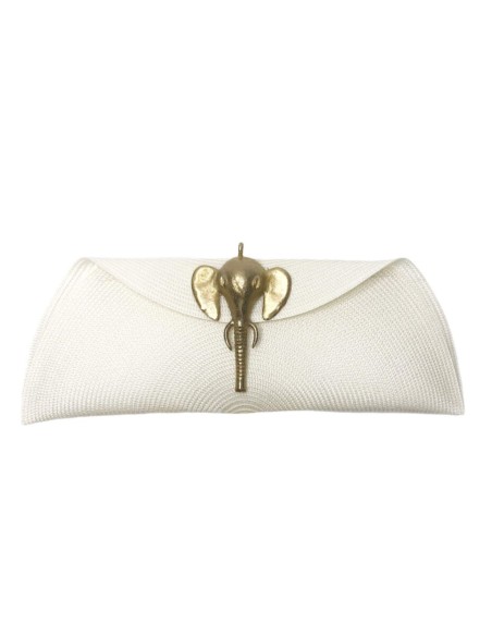 Raffia bag with elephant clasp in bronze