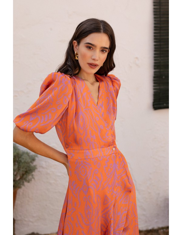 Vestido midi con estampado geométrico naranja 2