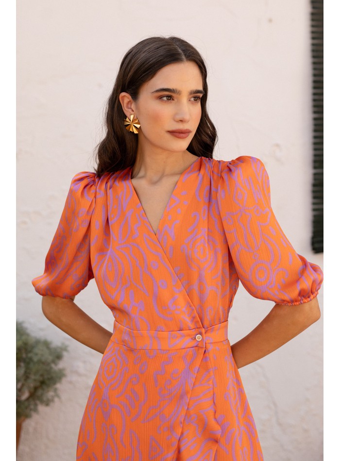 Vestido midi con estampado geométrico naranja para ocasiones especiales