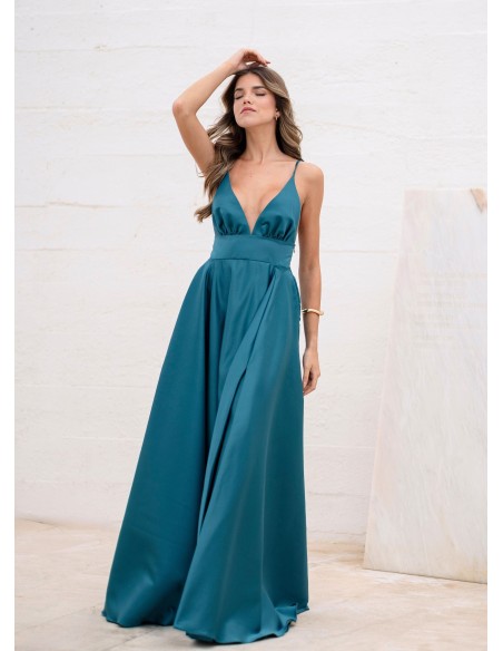 Vestido de corte princesa turquesa con escote pronunciado para graduaciones Vestido de corte princesa turquesa con escote pronunciado para graduaciones