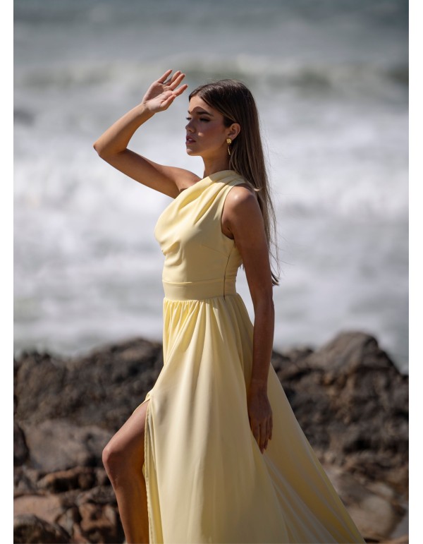 Robe longue jaune clair avec encolure asymétrique et... 2