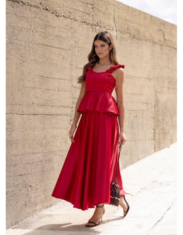 Jupe midi rouge avec poches et fermetures éclair latérales 2