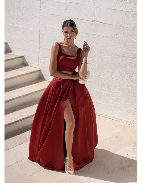 Terracotta long skirt with pockets and invisible zipper 2