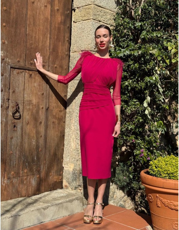 Robe midi drapée avec manches françaises 2