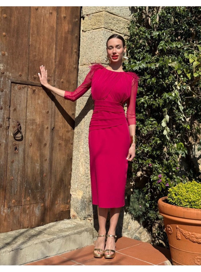 Draped midi dress with French sleeves