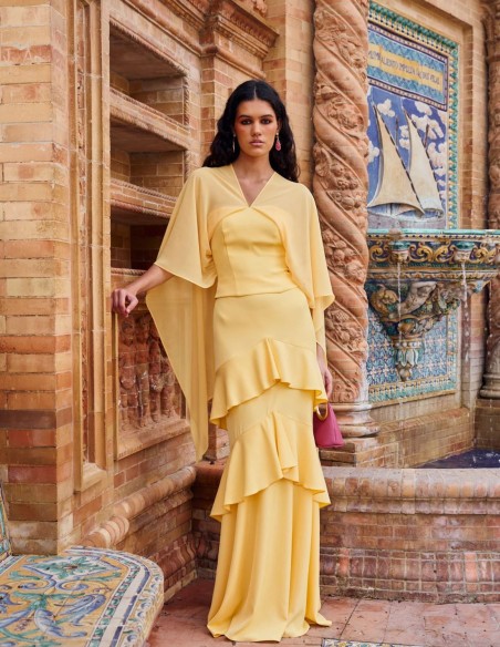 Falda larga de talle alto con detalle de volantes y vuelo