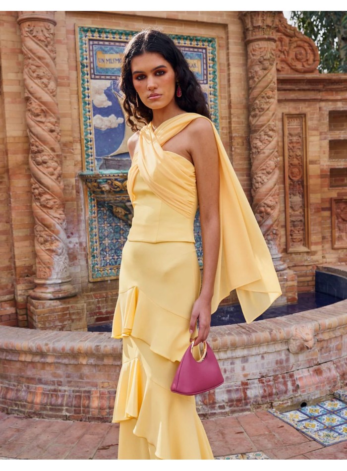 Falda larga de talle alto con detalle de...