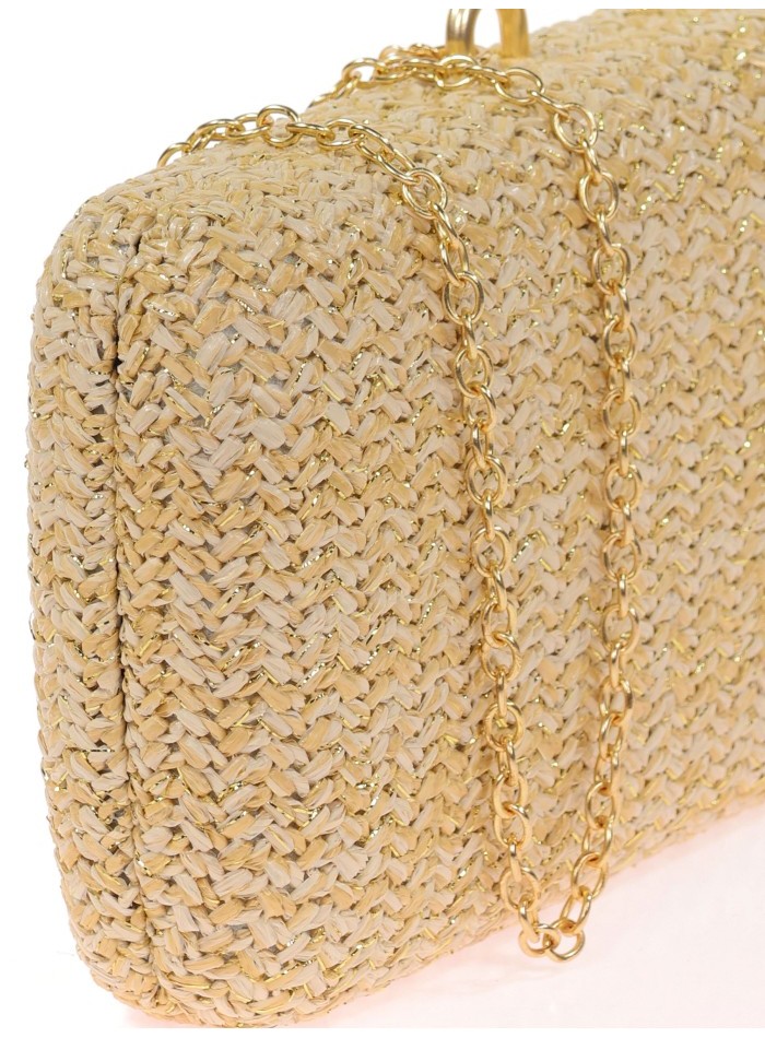 Raffia clutch bag with small shells and conch...