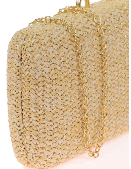 Raffia clutch bag with small shells and conch shells