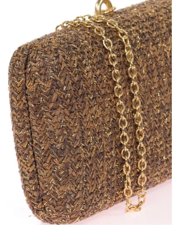 Bolso de fiesta de rafia con pequeñas conchitas y caracolas en marrón 2