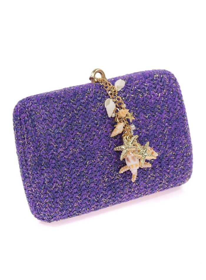 Raffia clutch bag with small shells and conch...