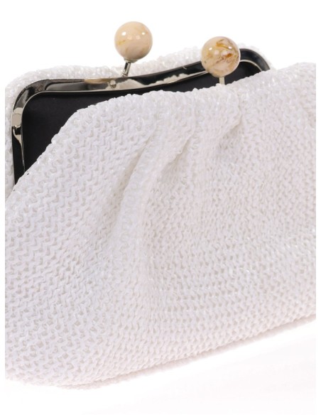 Raffia clutch bag with tassel closure