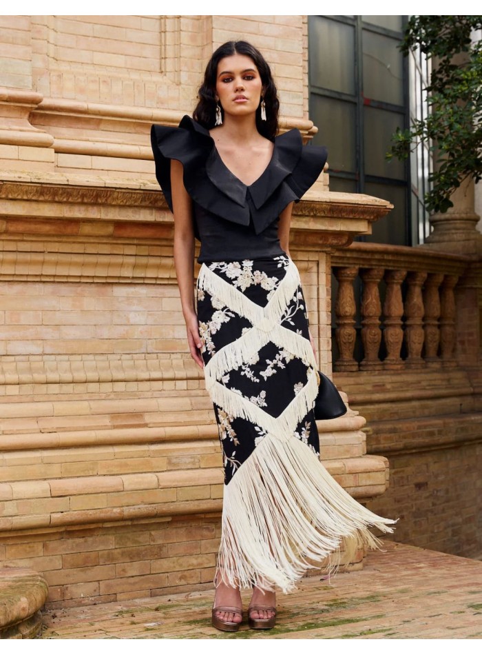 Top de fiesta con escote pico y manga volante