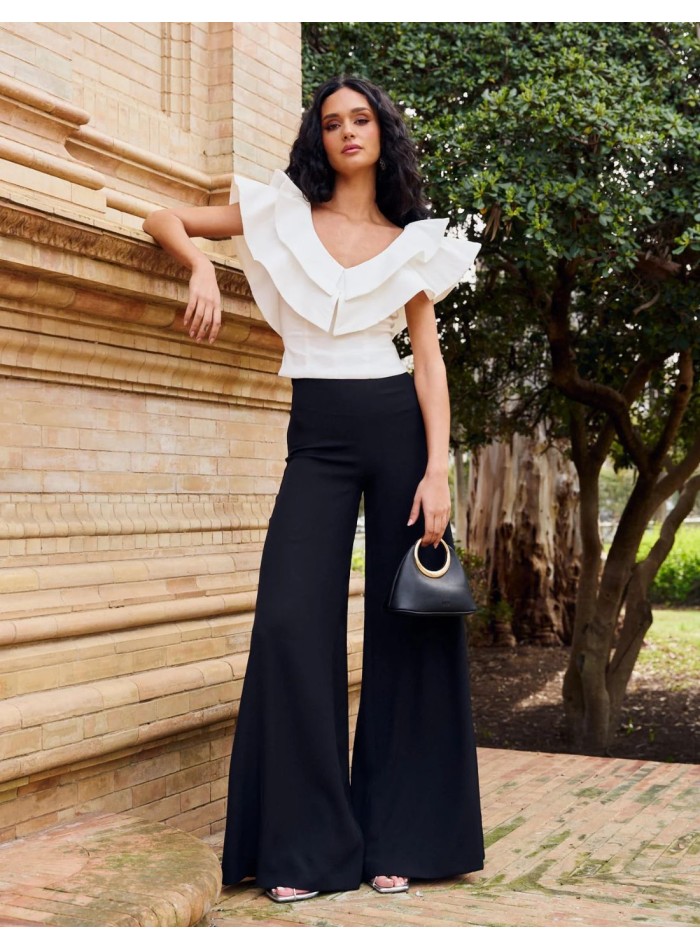 Top de fiesta con doble volante y escote en pico