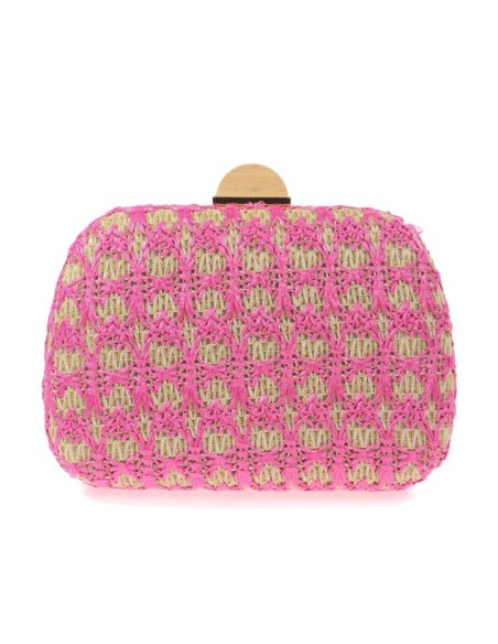 Bolso de fiesta de rafia contraste en fuscia y camel