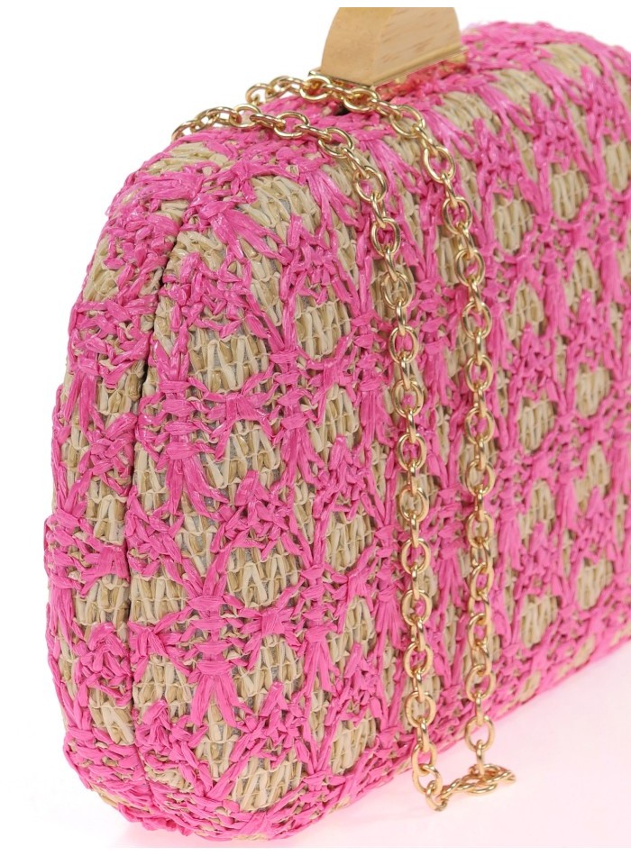 Contrast raffia clutch bag