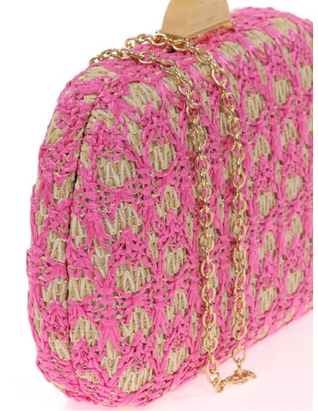 Contrast raffia clutch bag