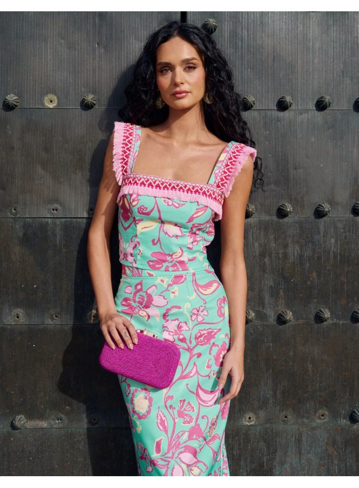 Falda midi estampada con corte evasé