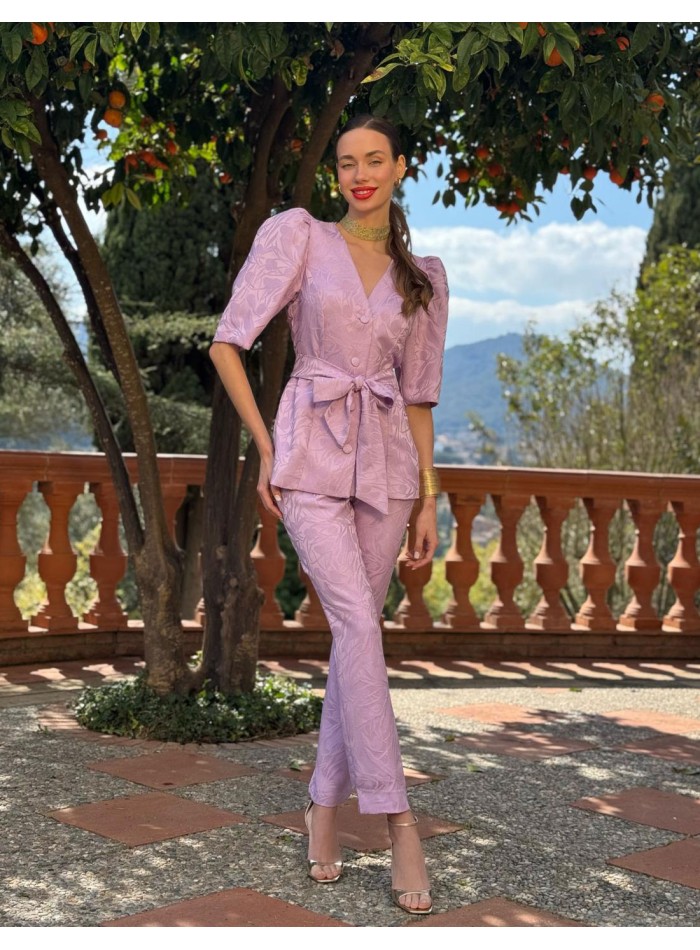 Ensemble top et pantalon à manches bouffantes