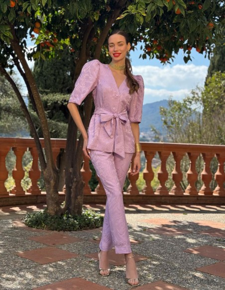 Ensemble top et pantalon à manches bouffantes